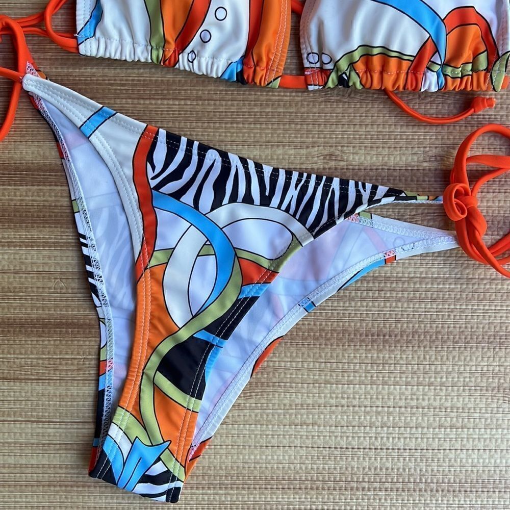 Three Piece Bikini Swim Set With Zebra Print - Picture 7 of 12